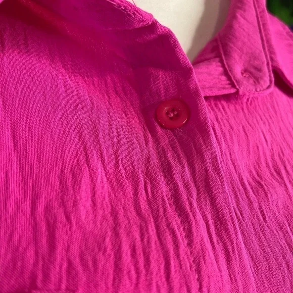 NWT Blooming Jelly Small Barbie Pink Button Up Sleeve Oversized 3/4 Sleeve Shirt - Picture 8 of 9